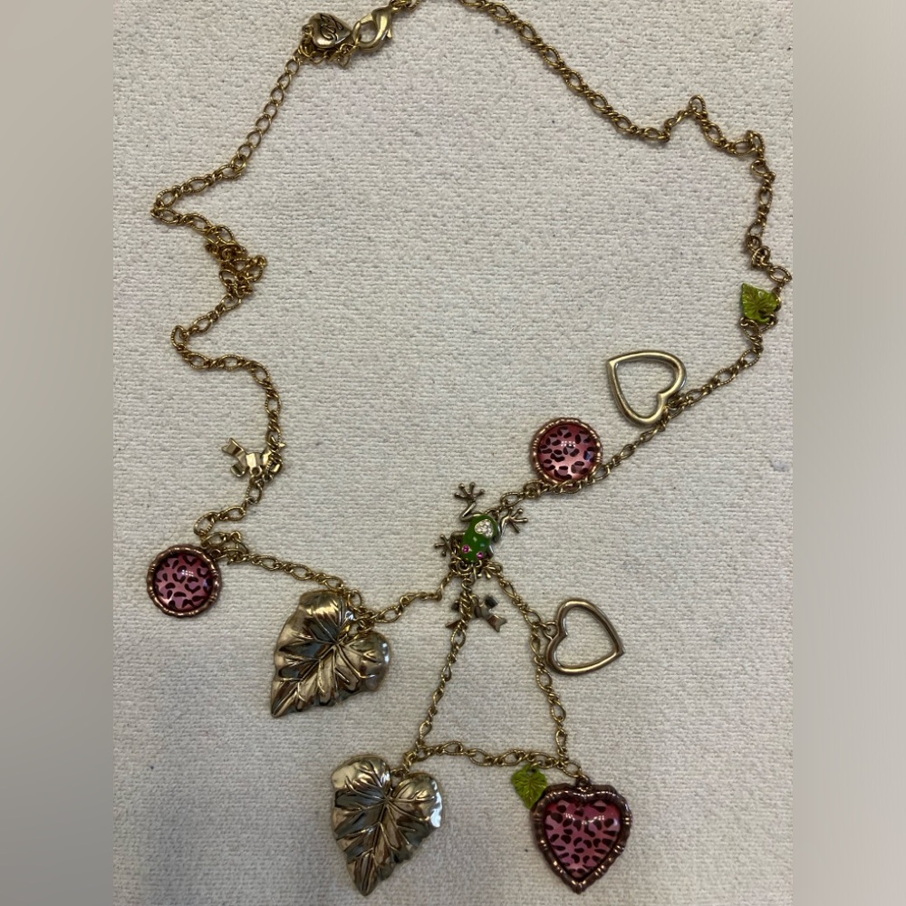Vintage Betsey Johnson Garden Of Excess Leaf Leopard Heart Necklace